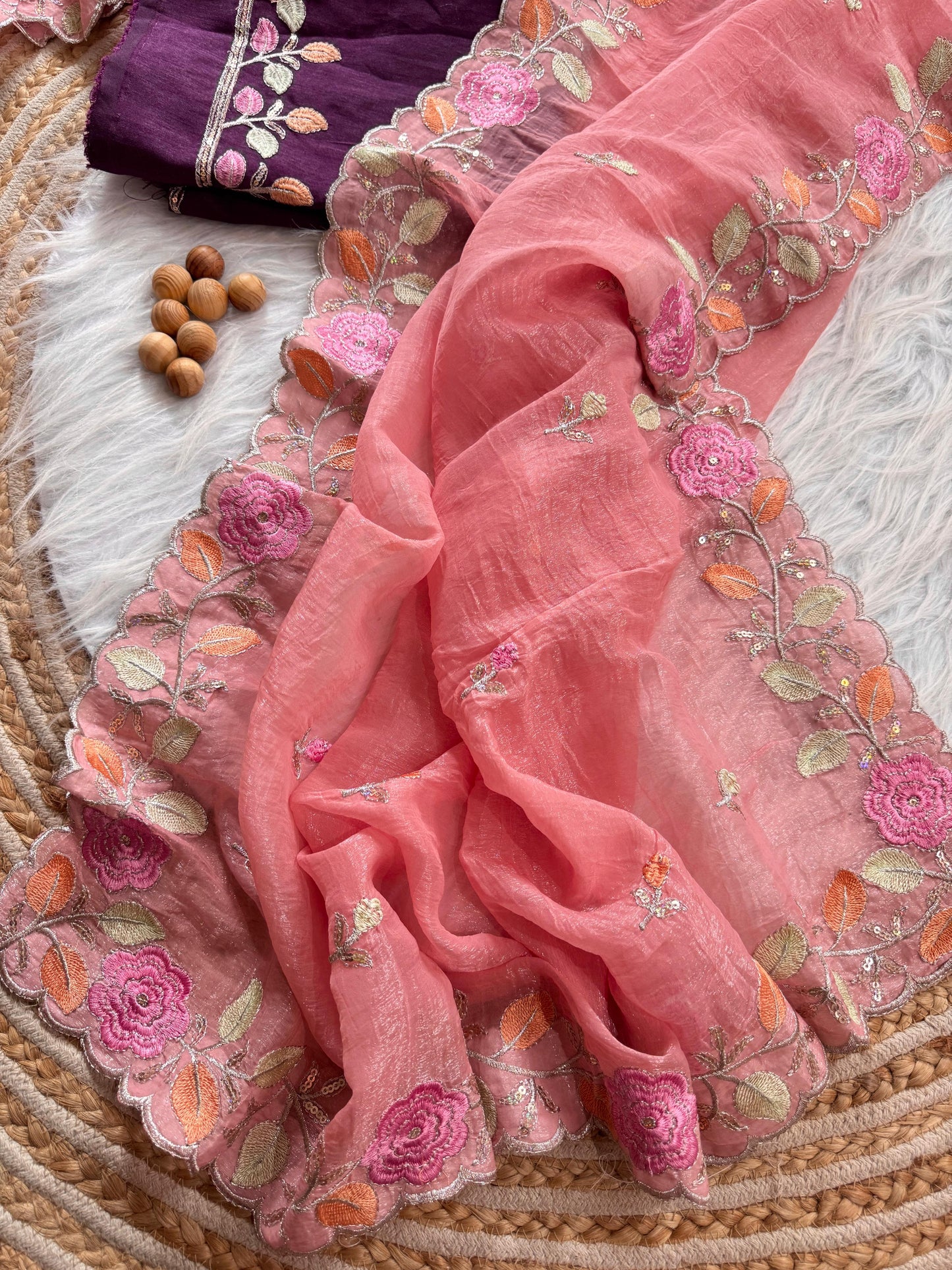 Chiffon floral Embroidery Crush budget sarees