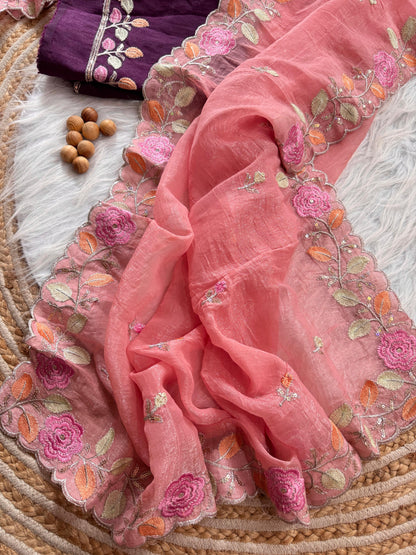 Chiffon floral Embroidery Crush budget sarees