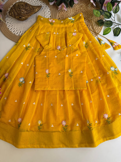 Kids Mul Chanderi embroidery cotton cut flower sets