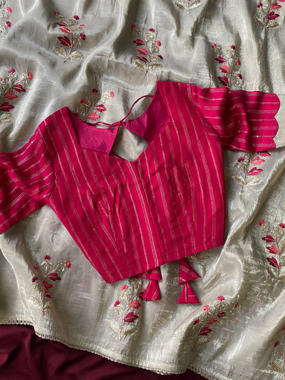 Soft glass tissue saree with stitched blouse