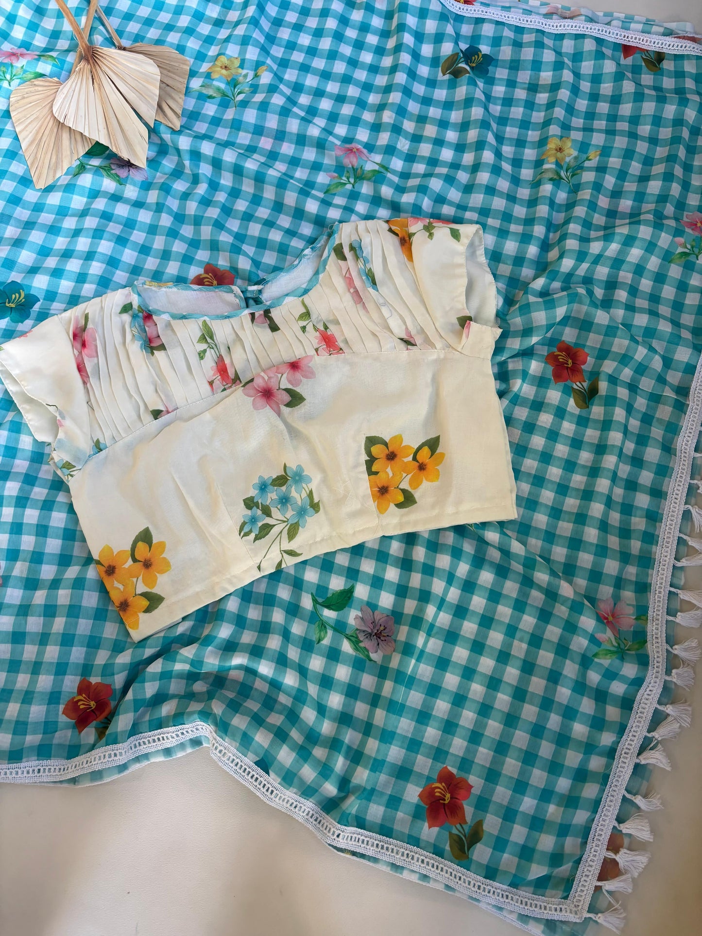 Mul cotton saree with stitched blouse