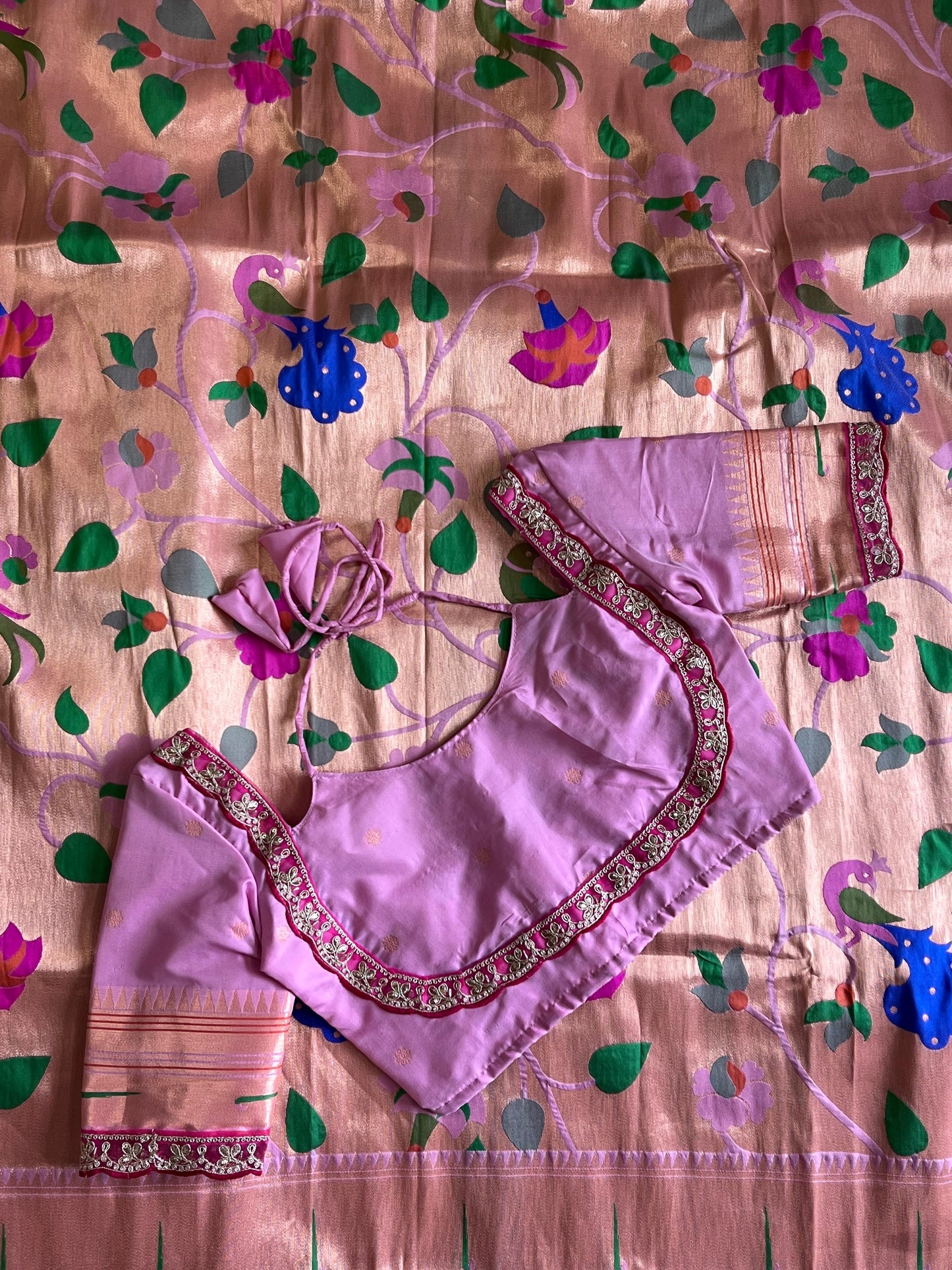 Banarasi pattu saree with paithani weaving saree with stitched blouse