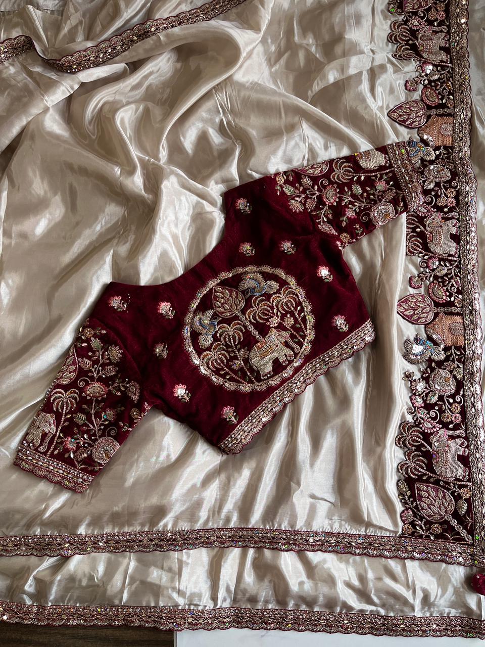 Luxe Pure Uppada coding work Stitched Saree with blouse