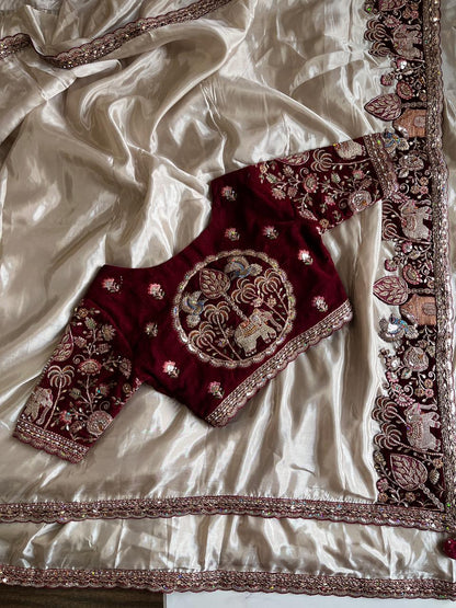 Luxe Pure Uppada coding work Stitched Saree with blouse