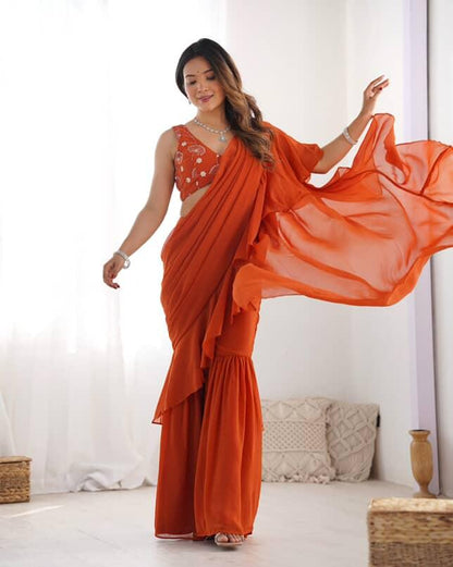 Ready to wear sharara saree with stitched blouse