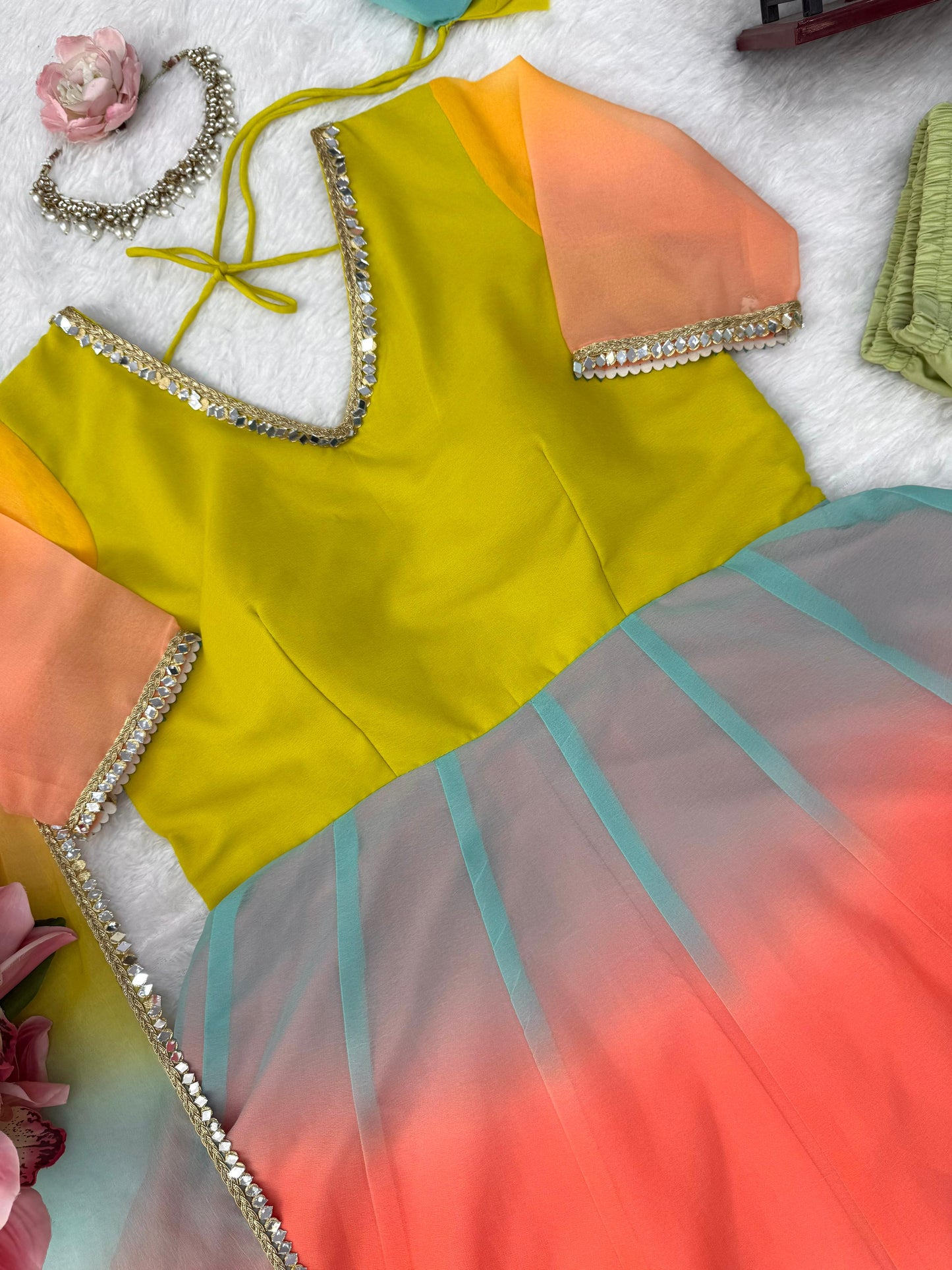 Rainbow Anarkali charm gown