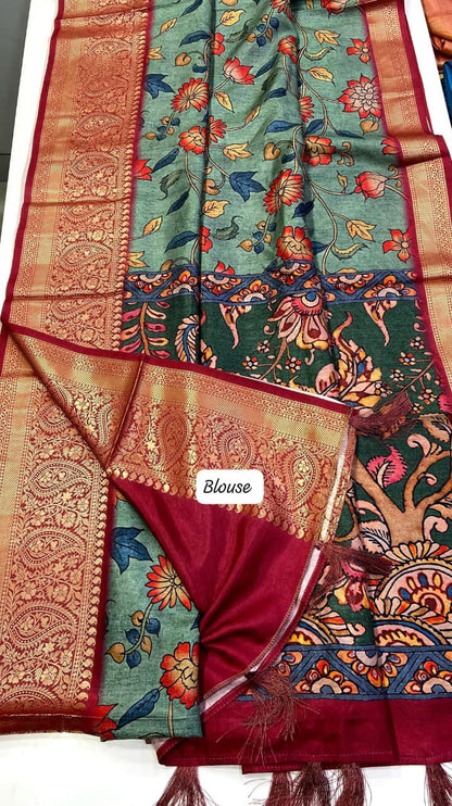 Tusser silk  Kalmkari  budget sarees