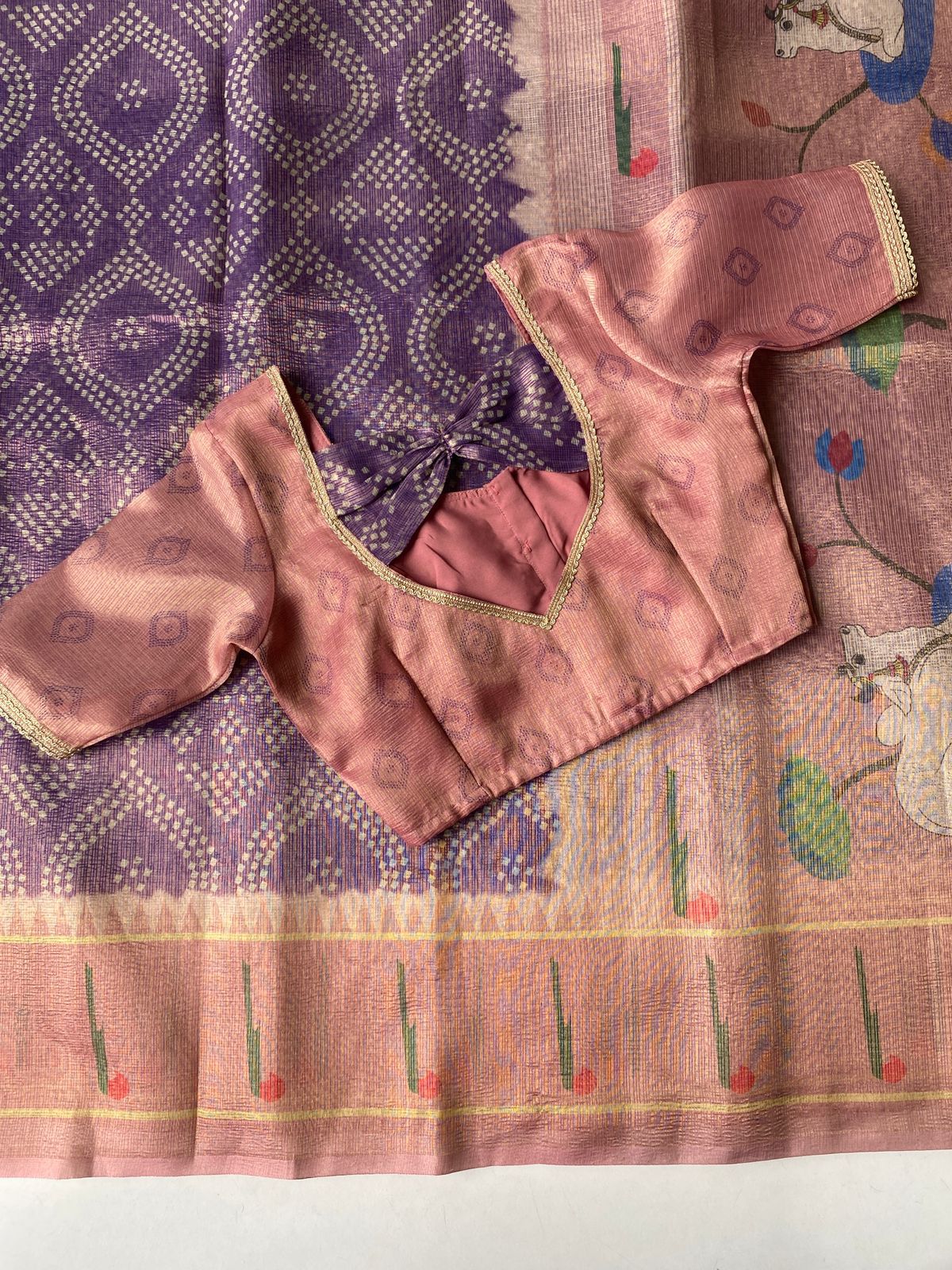 Paithani Kota Bandhej Saree with Stitched Blouse