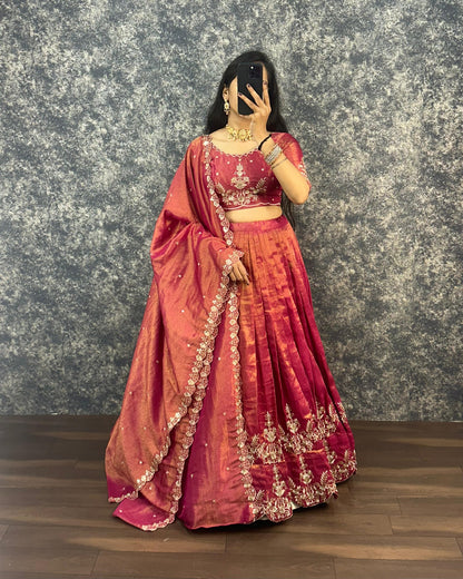 South tissue lehenga with embroidery