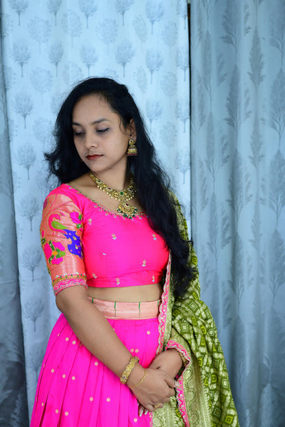 Pythani with bandhini Maggam Work fully stitched Lehenga