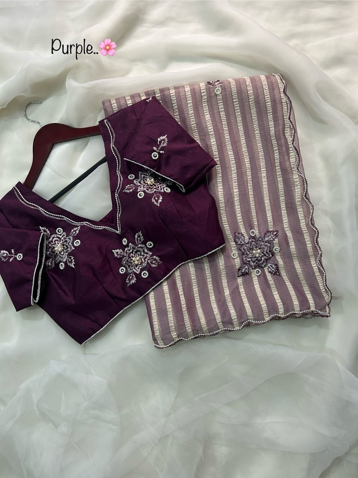 Kaveri chffon pattern work saree with stitched blouse