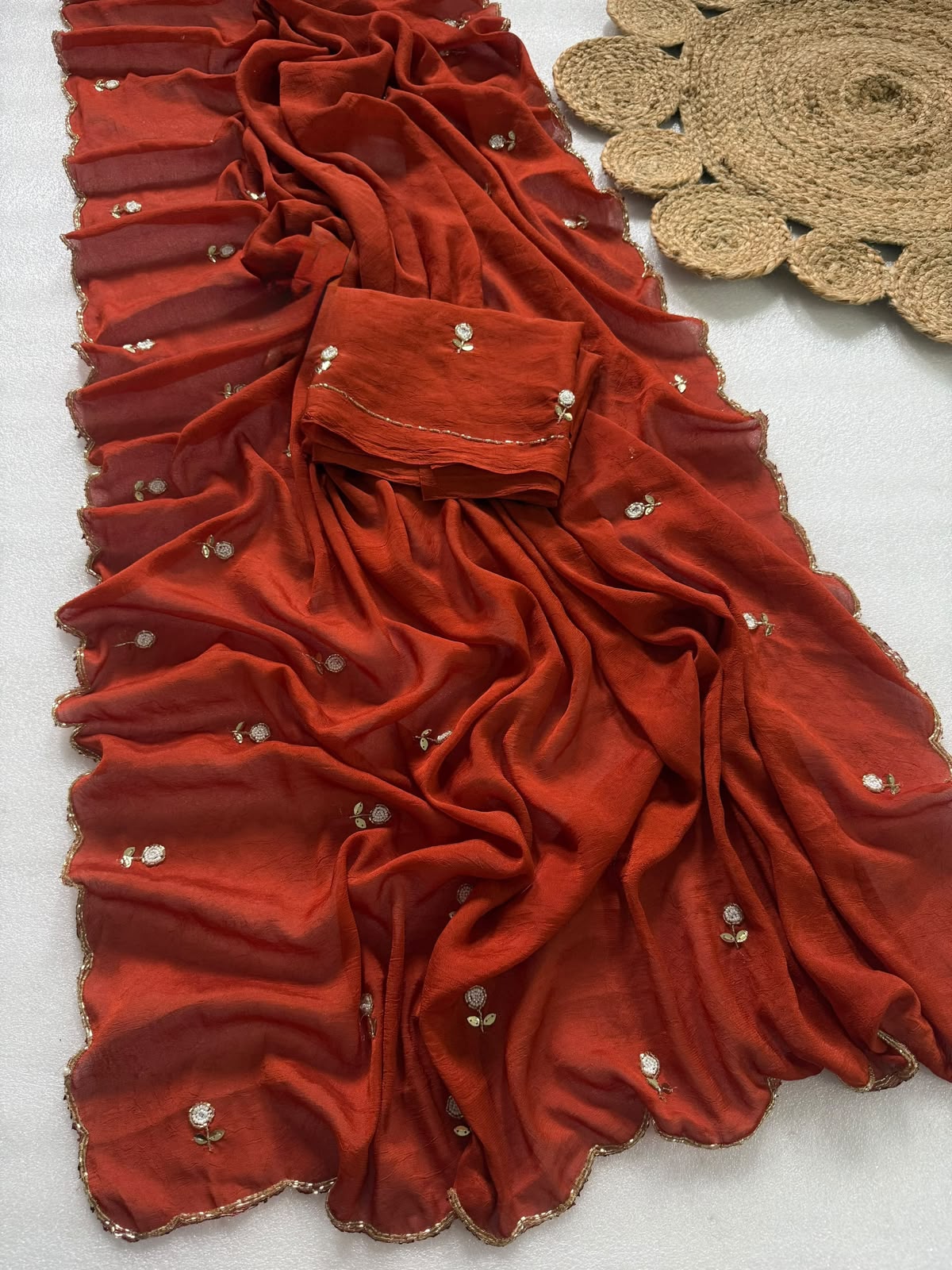 Budget Cutwork rangoli crush silk saree