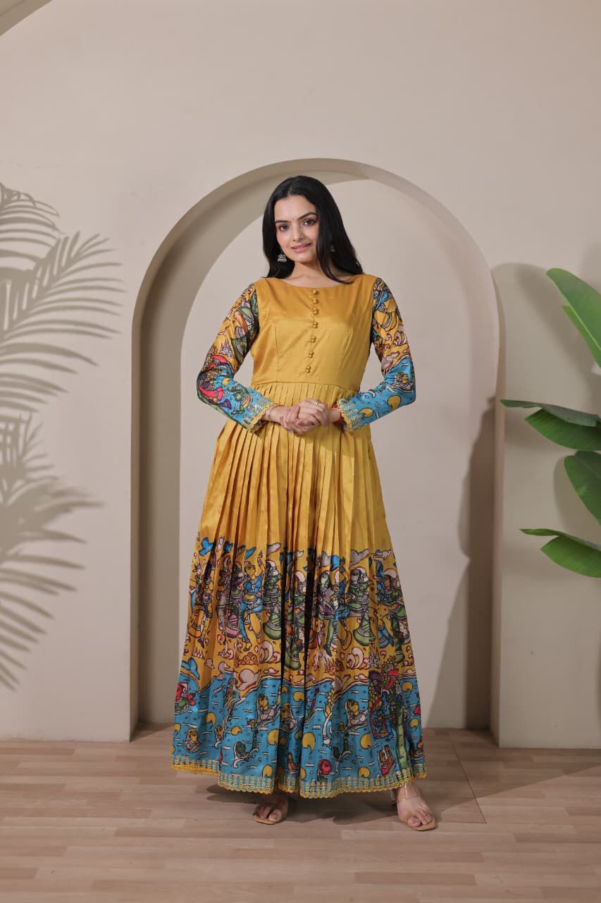 Elegant  PenKalamkari  Desginer Long Anarkali gowns