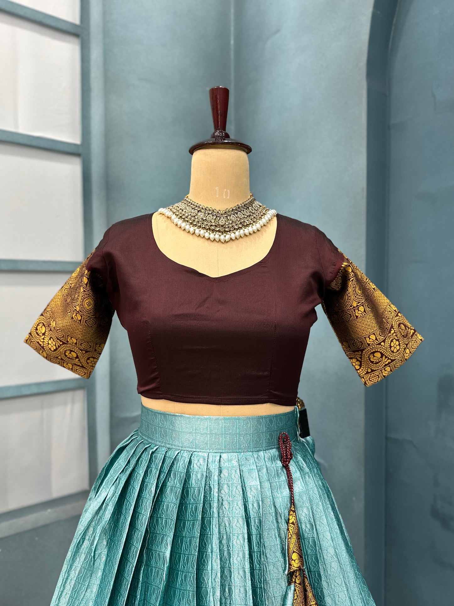 Kanchi checks semi pattu Designer Lehenga
