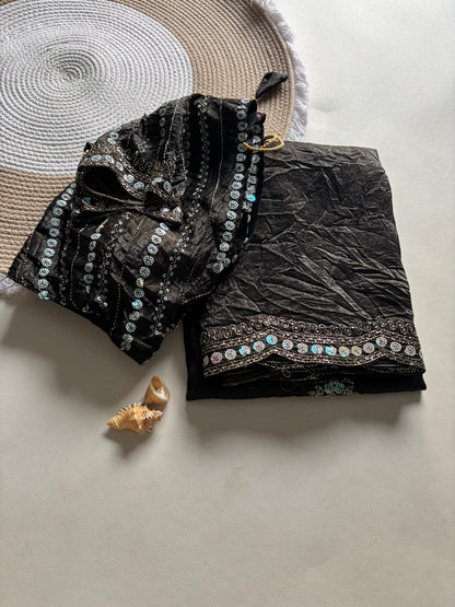 New gold crush saree with stitched blouse