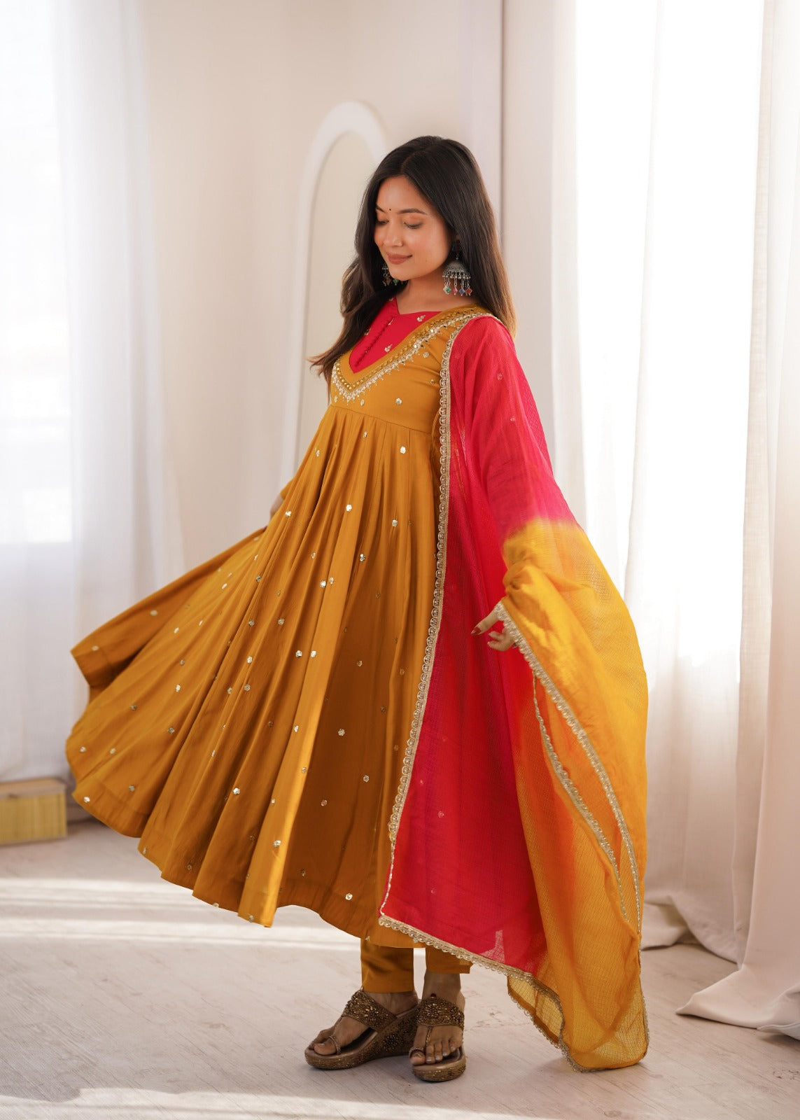 Anarkali 3 piece embroidered office set