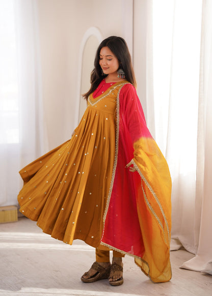 Anarkali 3 piece embroidered office set