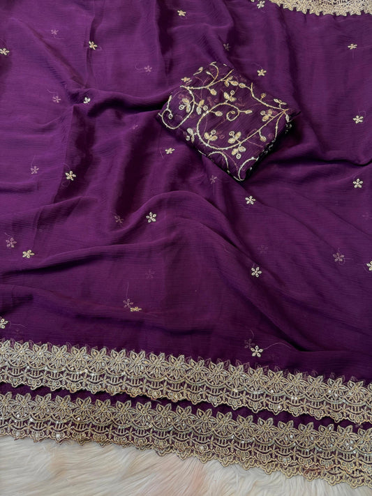 Chiffon fruit colour saree in budget