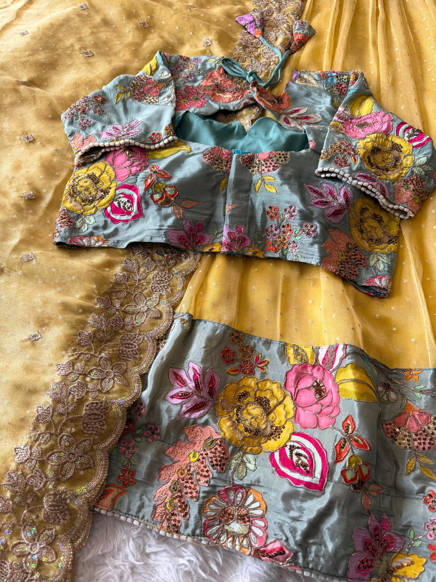 Position embroidery salsa handwork  designer lehenga