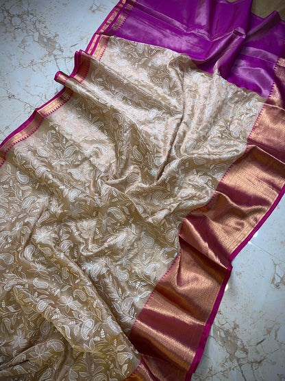 Banarasi tissue work embroidery saree