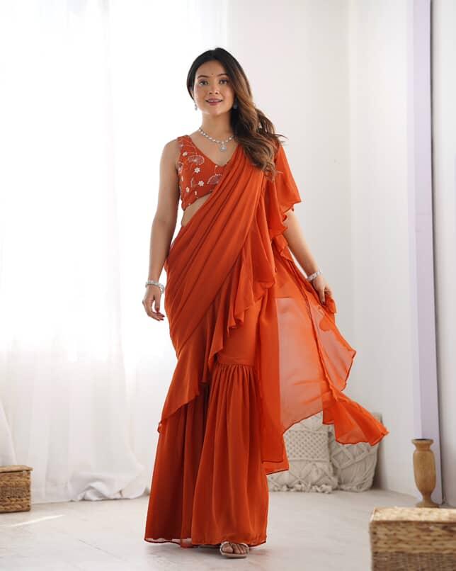 Ready to wear sharara saree with stitched blouse