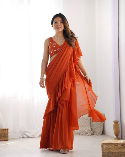 Ready to wear sharara saree with stitched blouse