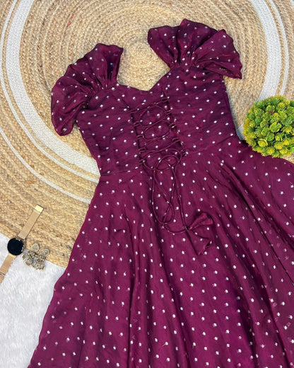 Designer princess party wear tissue butti midi gown
