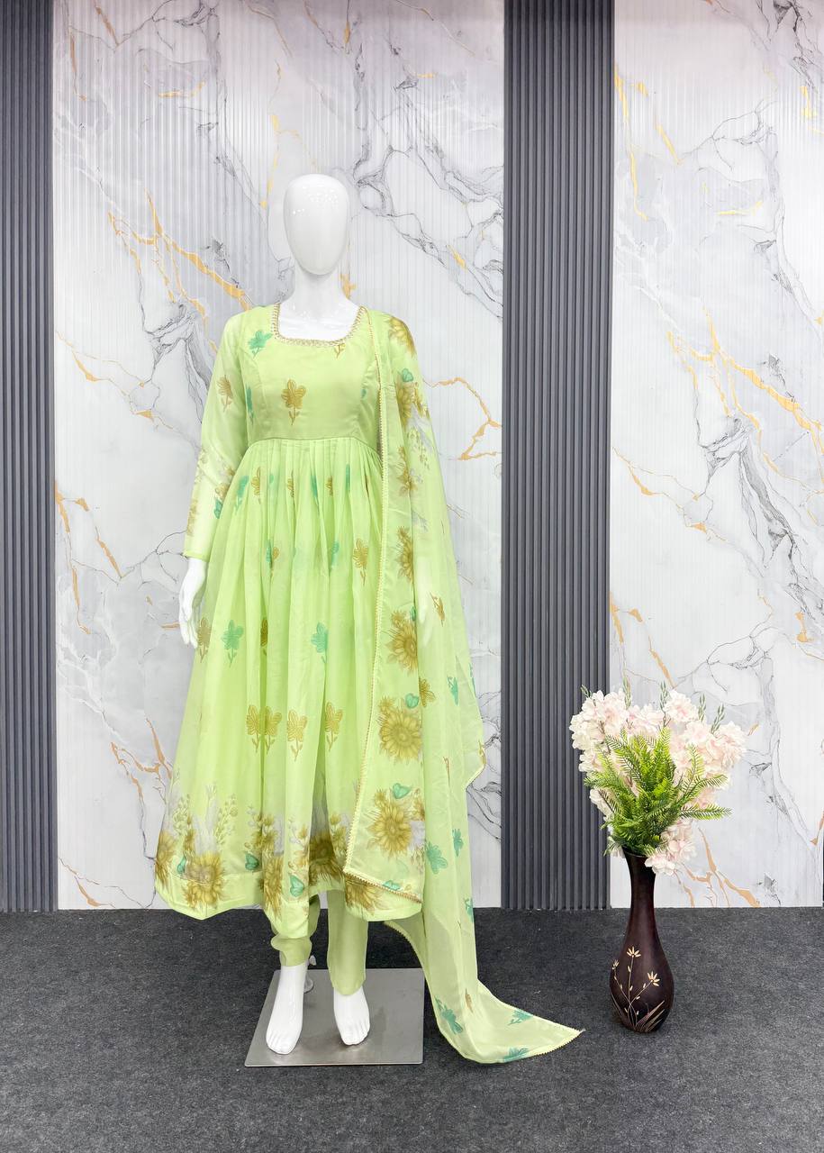Floral printed Organza Anarkali Suit set