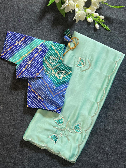 Handwork budget saree with stitched blouse