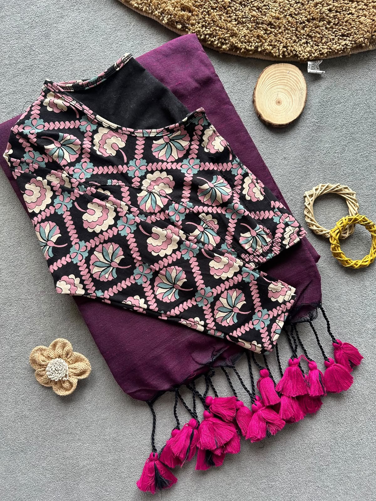 Khadi Streachable cotton stitched blouse