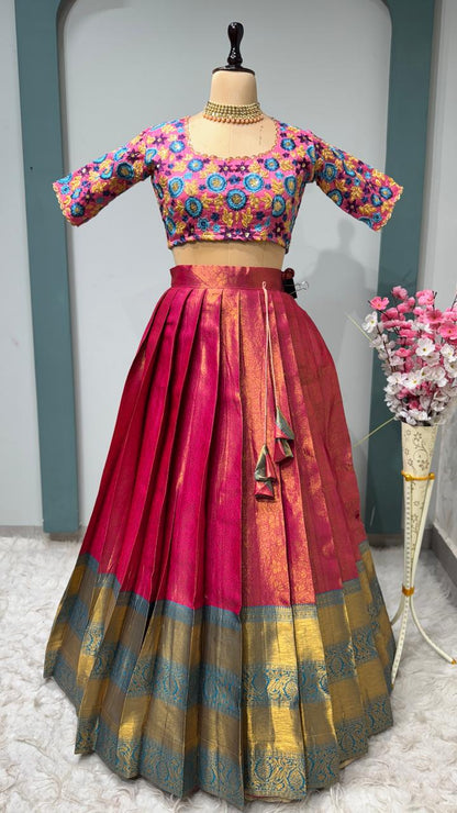 Embroidery Work Blouse With Kanchipattu silk Lehenga