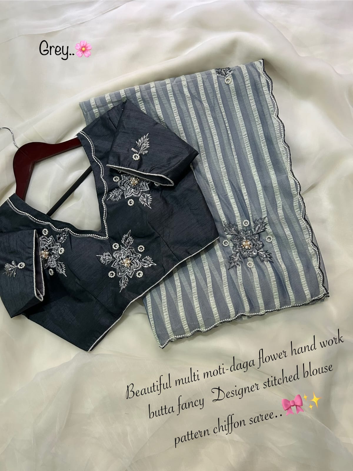 Kaveri chffon pattern work saree with stitched blouse