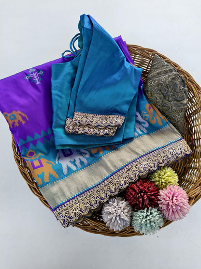 Soft weaves Patola elephant saree with stitched blosue