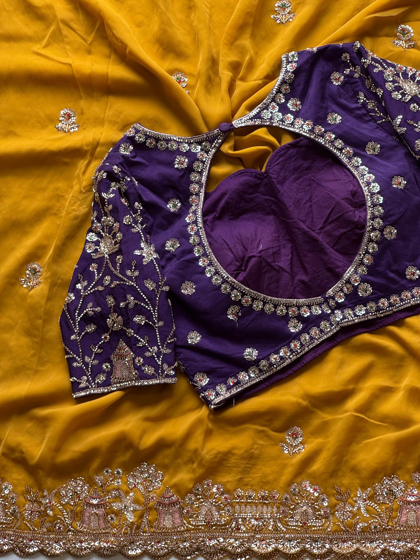 Cocktail handwork luxe gold finish sarees with Cutdana sequence work