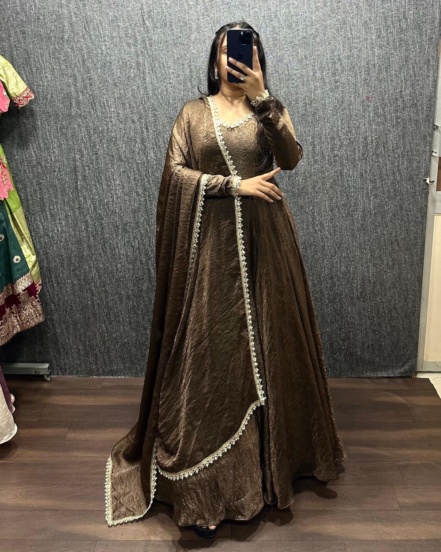 Fendy silk crush mirror lace gowns