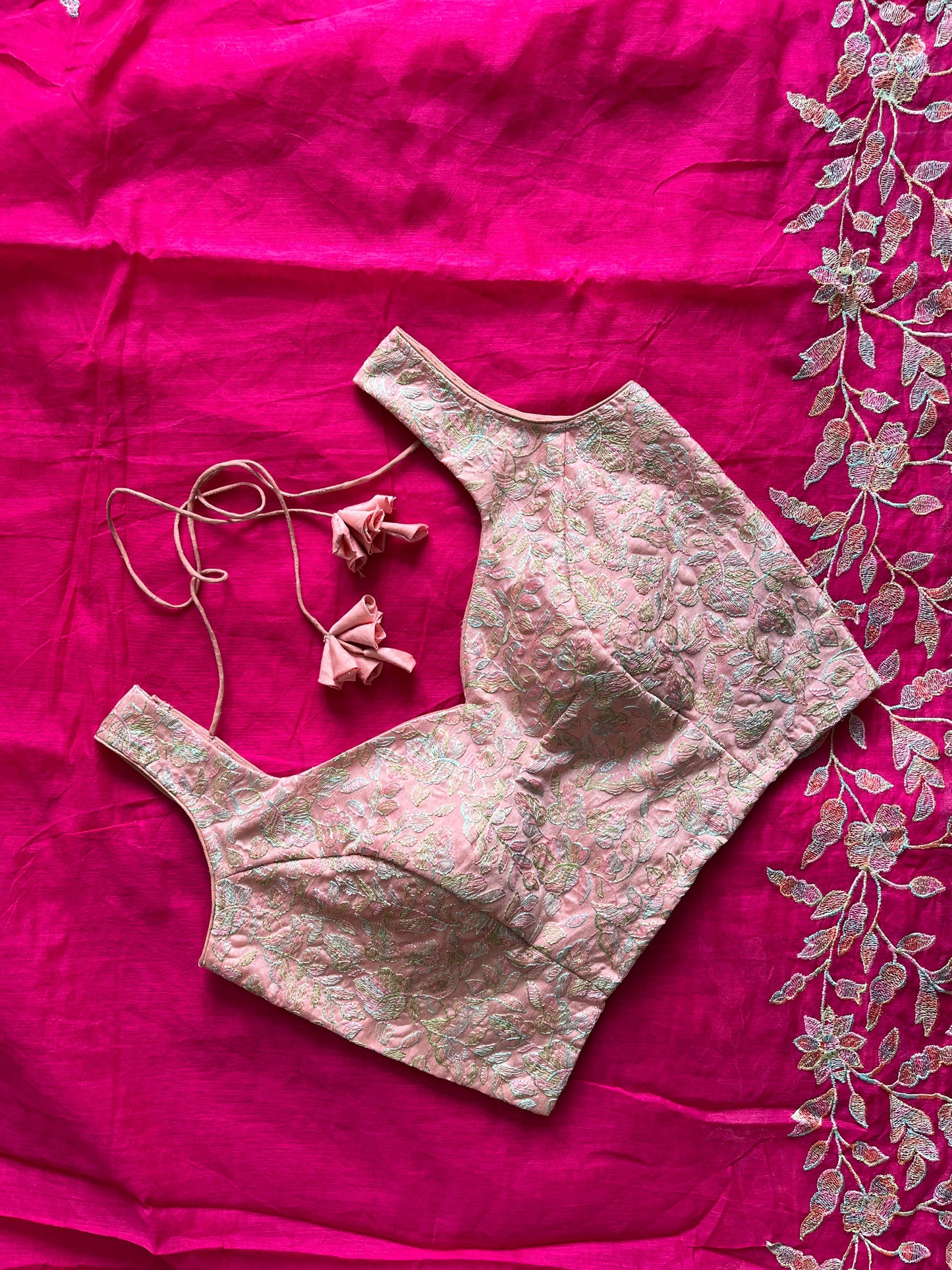 Chanderi with thread work saree with stitched blouse