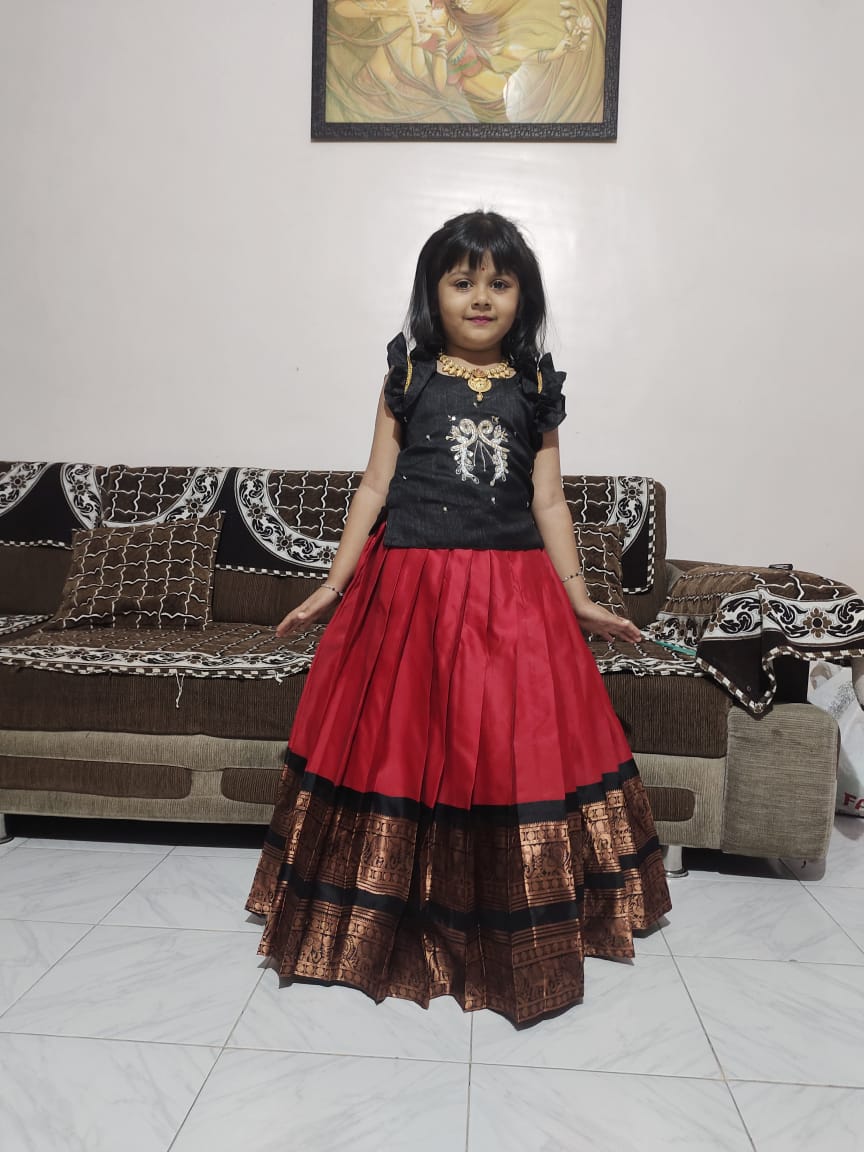 Kids cute Pure Silk Zari Weaving  Set