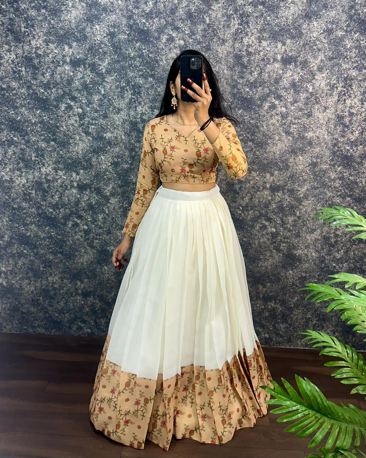 Kalamkari crop-top Kota doriya printed Lehenga sets