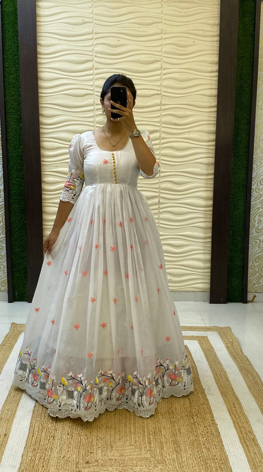 Café Pichwai embroidery soft crush gowns