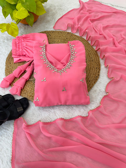 Georgette Gown with pant , Dupatta