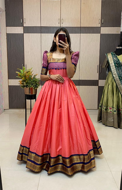 SUPER HIT long gown with cotton silk gown with a pleated flare