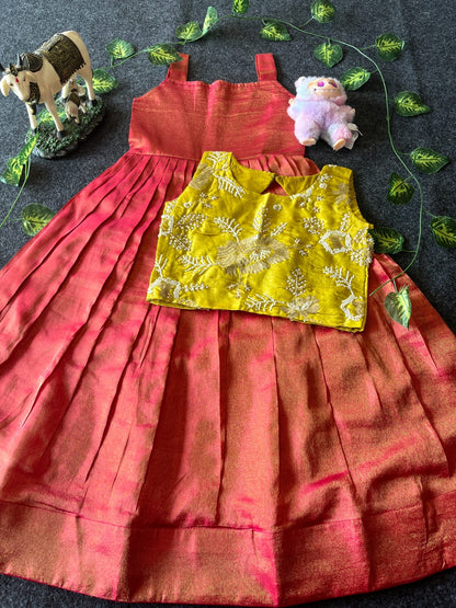 Kids tissue frock with coat model 2 in one