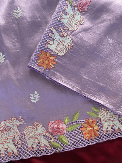 Tussar embroidered hole work premium traditional saree