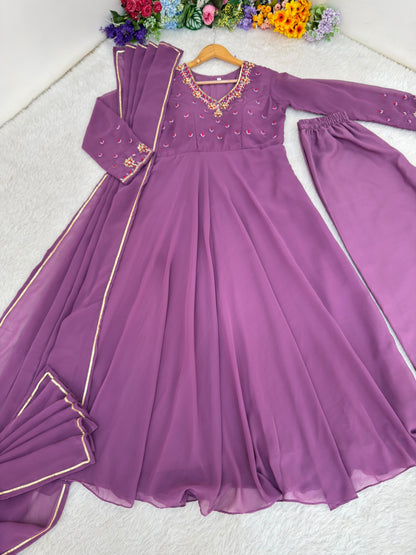 Georgette handwork party pastel colour gown