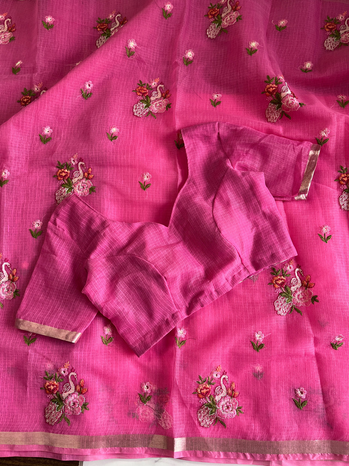 Kota doriya Embroidery saree with stitched Blouse