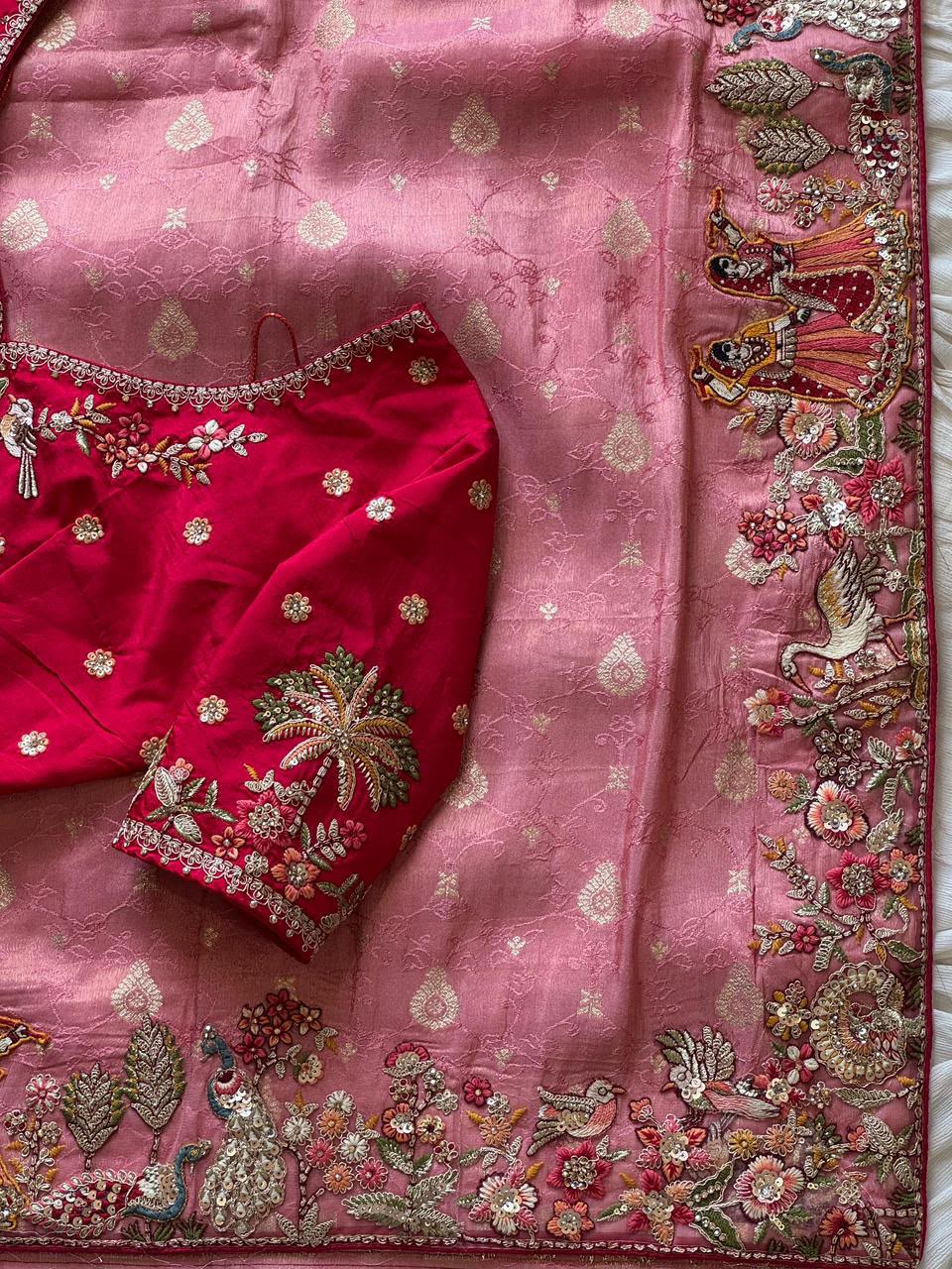 Luxe Dola Silk coding  work Multi
Saree with stitched blouse