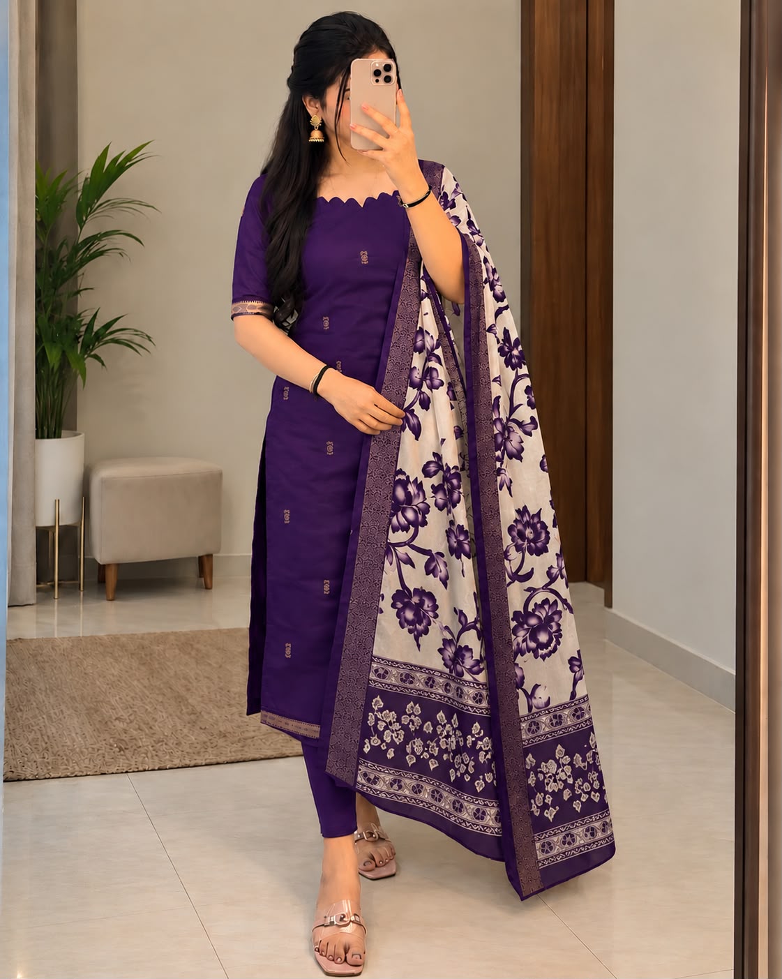 Mangalagiri Butta Silk cotton Top with Chennuri Silk Kalamkari Dupatta kurti sets