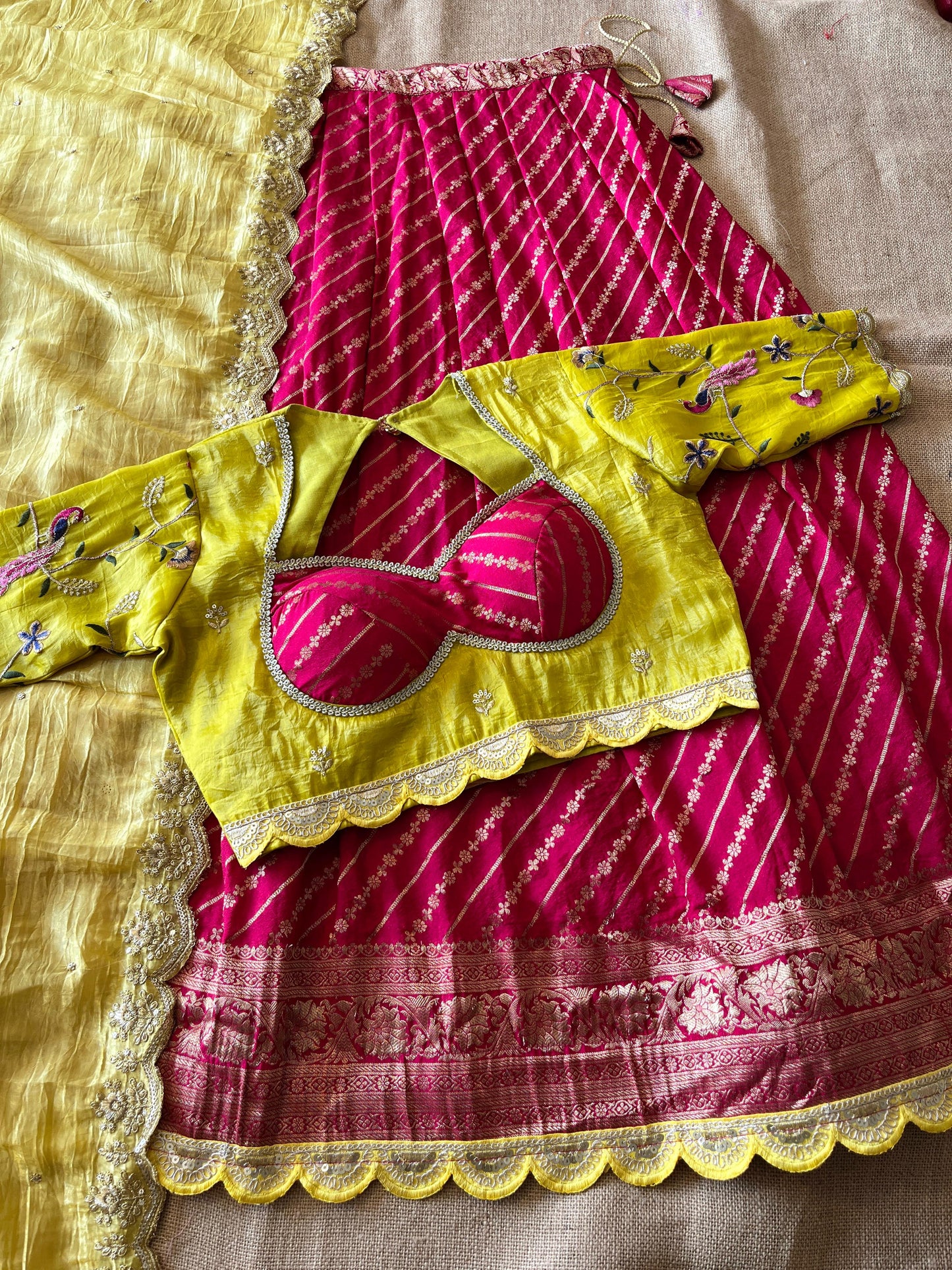 Khadi Lehnags with Stitched Blouse set for party wear