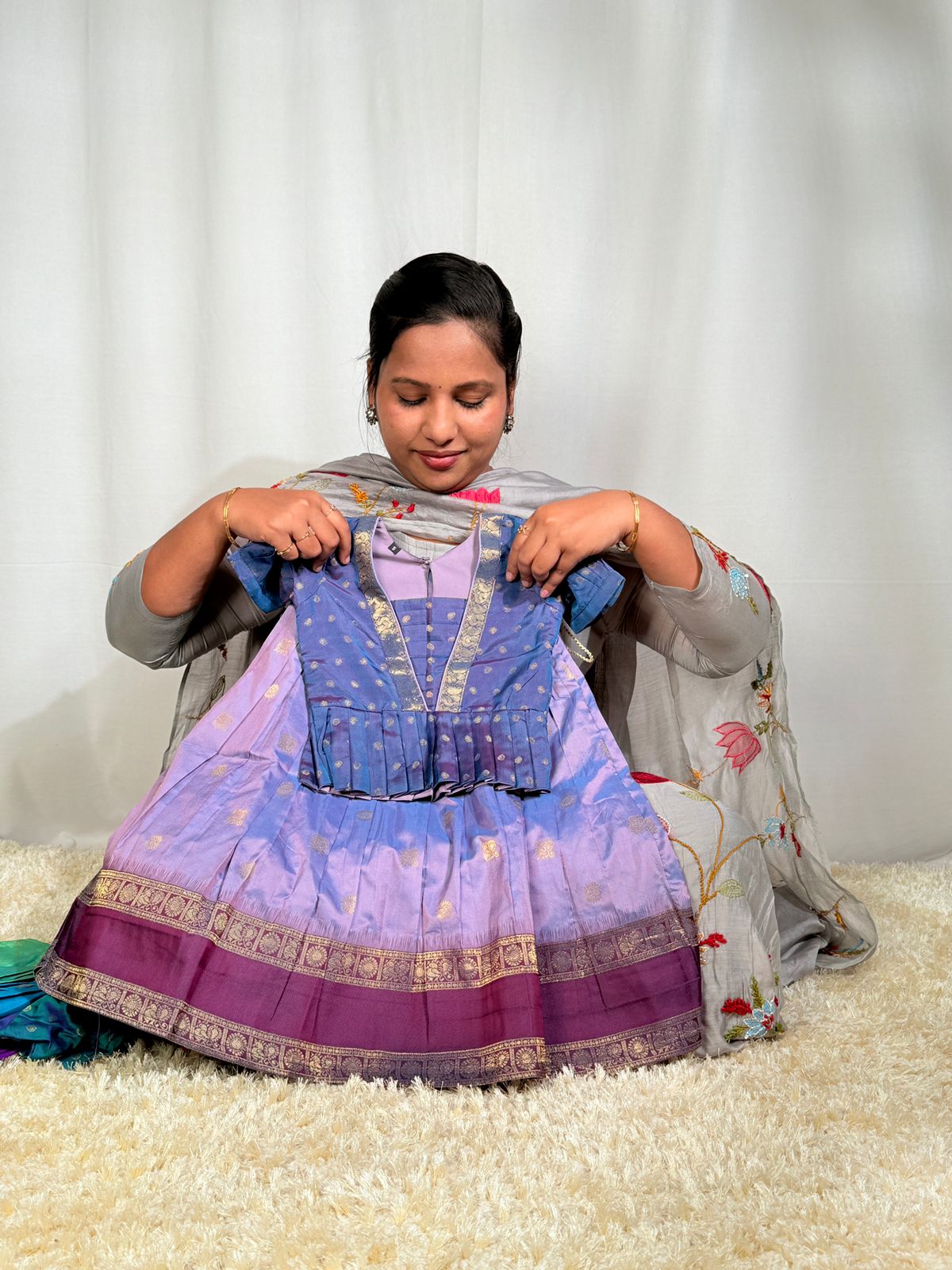 Sankranthi special kids cute pattu pavada sets