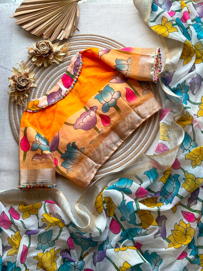 Digital flower saree collar model stitched blouse